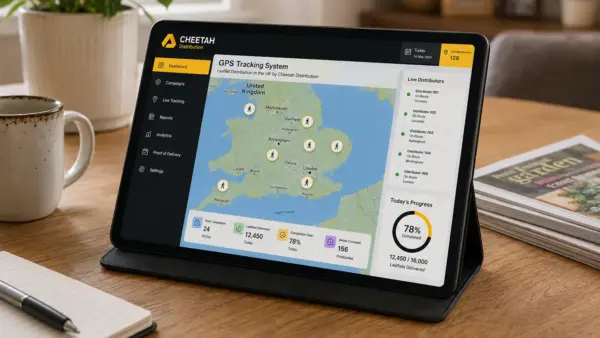 GPS tracked leaflet distribution across United Kingdom client interface