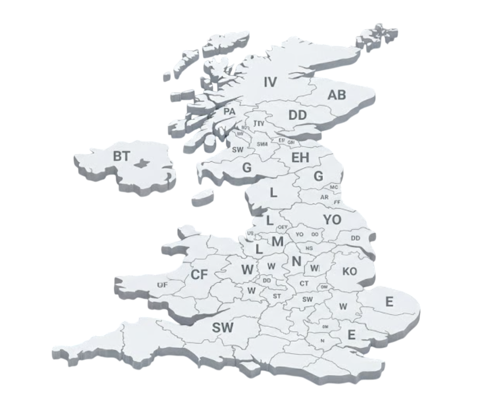 UK map with post codes for local leaflet distribution-